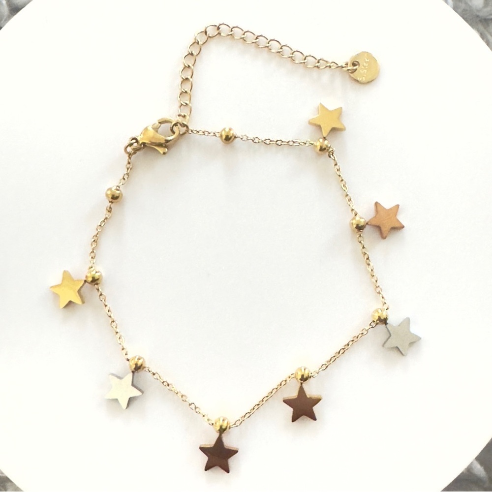 Gold and Silver Star Charm Bracelet. Stainless Steel. New